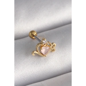 Dodes Dodes 316L Çelik Gold Renk Pembe Mineli Kalp Zirkon Taş Detay Tragus Piercing TG27PR1272