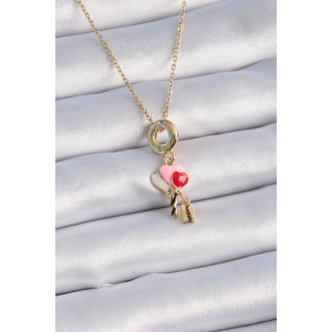 Dodes Dodes 316L Çelik Gold Renk Renkli Kalp Figür Charm Model Kadın Kolye TG27BKO9320