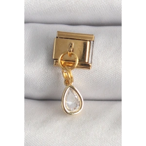 Dodes Dodes 316L Çelik Gold Renk Sallantı Damla Zirkon Taşlı Nomination Charm TG27BC1354