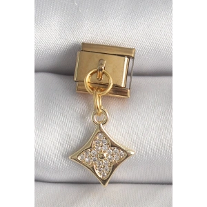 Dodes Dodes 316L Çelik Gold Renk Sallantı Zirkon Taşlı Çiçek İşlemeli Nomination Charm TG27BC1355