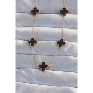 Dodes Dodes 316L Çelik Gold Renk Siyah Mineli Yonca Kolye TG27BKO8998