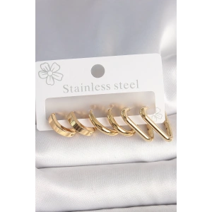 Dodes Dodes 316L Çelik Gold Renk Üçgen Halka Model Kadın Küpe Seti TG27BKP10390