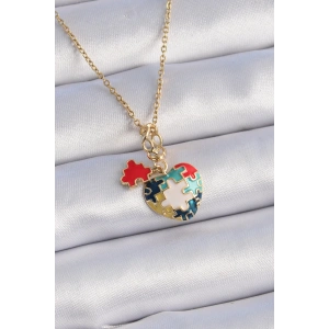 Dodes Dodes 316L Çelik Gold Renk Yapboz Motif Kalp Figür Charm Model Kadın Kolye TG27BKO9316