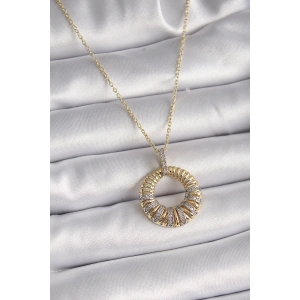 Dodes Dodes 316L Çelik Gold Renk Zincir Gümüş Zirkon Taşlı Daire Model Kadın Kolye TG27BKO9481