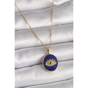 Dodes Dodes 316L Çelik Gold Renk Zincir Mavi Mineli Zirkon Taşlı Göz İşleme Kadın Kolye TG27BKO9505