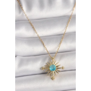 Dodes Dodes 316L Çelik Gold Renk Zincir Mavi Taş Detaylı Kuzey Yıldız Model Kadın Kolye TG27BKO9806