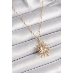 Dodes Dodes 316L Çelik Gold Renk Zincir Renkli Zirkon Taşlı Sedefli Ay İşleme Detay Kadın Kolye TG27BKO9630