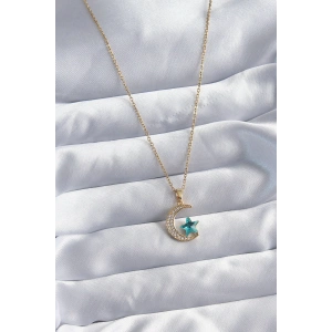 Dodes Dodes 316L Çelik Gold Renk Zincir Zirkon Taş Detay Hilal Yıldızı Figür Kadın Kolye TG27BKO8029