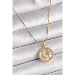 Dodes Dodes 316L Çelik Gold Renk Zincir Zirkon Taş Detaylı Beyaz Sedefli Ay Yıldız Model Kadın Kolye TG27BKO9638
