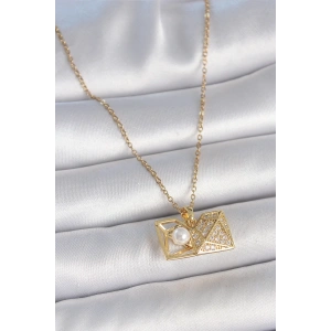 Dodes Dodes 316L Çelik Gold Renk Zincir Zirkon Taşlı Açılır İncili Elmas Model Kadın Kolye TG27BKO10049