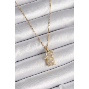 Dodes Dodes 316L Çelik Gold Renk Zincir Zirkon Taşlı Asma Kilit Anahtar Model Kadın Kolye TG27BKO9585