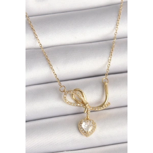 Dodes Dodes 316L Çelik Gold Renk Zincir Zirkon Taşlı Düğüm Sallantı Kalp Model Kadın Kolye TG27BKO9857