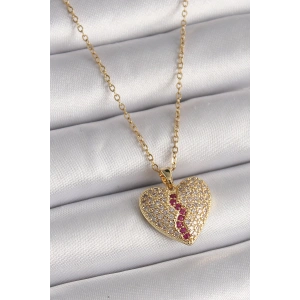 Dodes Dodes 316L Çelik Gold Renk Zincir Zirkon Taşlı Kalp Model Kadın Kolye TG27BKO9786