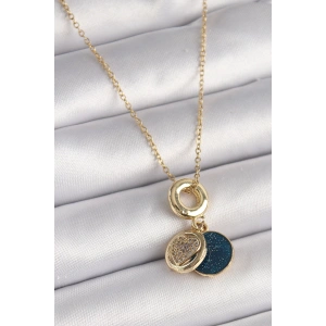 Dodes Dodes 316L Çelik Gold Renk Zincir Zirkon Taşlı Kalp Model Mavi Simli Kadın Kolye TG27BKO9640