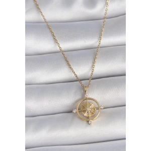 Dodes Dodes 316L Çelik Gold Renk Zincir Zirkon Taşlı Pusula Model Kadın Kolye TG27BKO10039