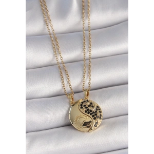 Dodes Dodes 316L Çelik Gold Renk Zincir Zirkon Taşlı Ying Yang Model Gün Batımı İşlemeli Arkadaşlık Kadın Kolye TG27BKO10029