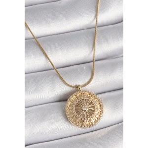 Dodes Dodes 316L Çelik Gold Renk Zirkon Taşlı 12 Burç Madalyon Model Kadın Kolye TG27BKO9542