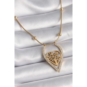 Dodes Dodes 316L Çelik Gold Renk Zirkon Taşlı Detaylı Kalp Fidan Model Kadın Kolye TG27BKO9405