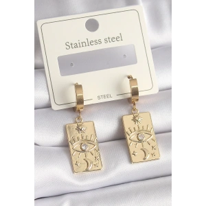 Dodes Dodes 316L Çelik Gold Renk Zirkon Taşlı Göz İşleme Detay Plaka Model Kadın Küpe TG27BKP9698