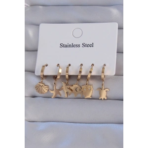 Dodes Dodes 316L Çelik Gold Renk Zirkon Taşlı Hayvan Figürlü Deniz Yıldızı Model Halka Küpe Seti TG27BKP9155