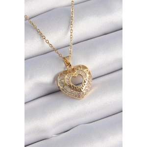 Dodes Dodes 316L Çelik Gold Renk Zirkon Taşlı Kalp Model Vintage Kadın Kolye TG27BKO9325