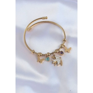 Dodes Dodes 316L Çelik Gold Renk Zirkon Taşlı Minimal Kalp Detay Kelebek Charm Bileklik TG27BB6091