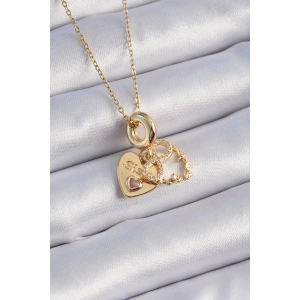 Dodes Dodes 316L Çelik Gold Renk Zirkon Taşlı Sonsuzluk Kalp Figür Charm Model Kadın Kolye TG27BKO9310