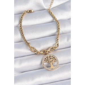 Dodes Dodes 316L Çelik Gold Renk Zirkon Taşlı Yaşam Ağacı Figür Kadın Bileklik TG27BB6452