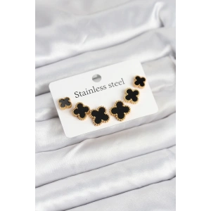 Dodes Dodes 316L Çelik Gold Siyah Renk 3 Boy Yonca Küpe Seti TG27BKP11235