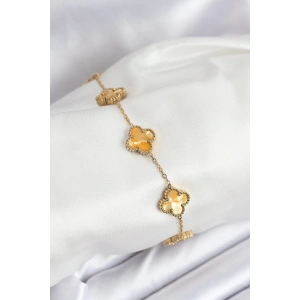 Dodes Dodes 316L Çelik Gold Zincir Sarı Yonca Bileklik TG27BB7906