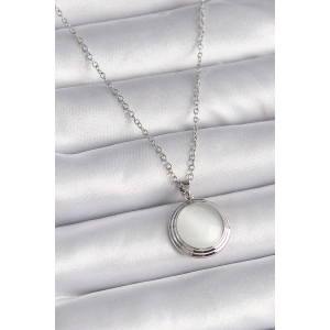 Dodes Dodes 316L Çelik Gümüş Renk Beyaz Sedefli Daire Model Kadın Kolye TG27BKO9426