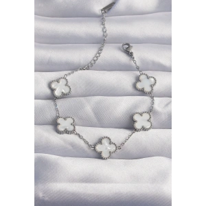 Dodes Dodes 316L Çelik Gümüş Renk Beyaz Sedefli Yonca Bileklik TG27BB6261