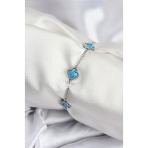 Dodes Dodes 316L Çelik Gümüş Renk Buz Mavisi Baby Boy Yonca Kadın Bileklik TG27BB7949