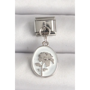 Dodes Dodes 316L Çelik Gümüş Renk Çiçek İşlemeli Beyaz Portre Model Nomination Charm TG27BC1214