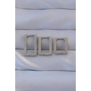 Dodes Dodes 316L Çelik Gümüş Renk Dikdörtgen Küpe Seti TG27BKP9160