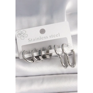 Dodes Dodes 316L Çelik Gümüş Renk Kalp Halka Model Kadın Küpe Seti TG27BKP10381