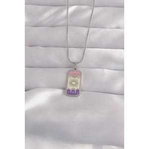 Dodes Dodes 316L Çelik Gümüş Renk Karışık Mineli Ay Figür Tarot Kolye TG27BKO9044