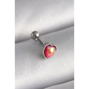 Dodes Dodes 316L Çelik Gümüş Renk Kırmızı Mineli Kalp Tragus Piercing TG27PR1267
