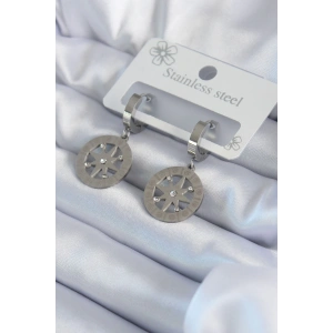 Dodes Dodes 316L Çelik Gümüş Renk Kutup Yıldızı Model Zirkon Taş İşleme Detay Kadın Küpe TG27BKP8064