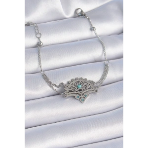 Dodes Dodes 316L Çelik Gümüş Renk Mavi Taşlı Etnik Desen Kadın Bileklik TG27BB6436