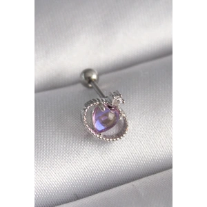 Dodes Dodes 316L Çelik Gümüş Renk Mor Mineli Kalp Zirkon Taş Detay Tragus Piercing TG27PR1273