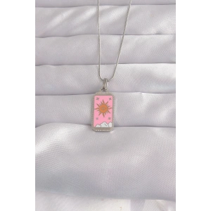 Dodes Dodes 316L Çelik Gümüş Renk Pembe Mineli Güneş Model Tarot Kolye TG27BKO9043