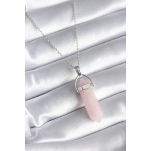 Dodes Dodes 316L Çelik Gümüş Renk Pembe Taşlı Kadın Kolye TG27BKO8244