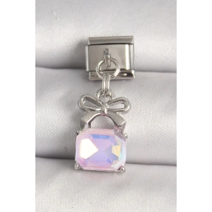 Dodes Dodes 316L Çelik Gümüş Renk Pembe Zirkon Taşlı Çanta Model Nomination Charm TG27BC1301