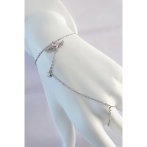 Dodes Dodes 316L Çelik Gümüş Renk Pembe Zirkon Taşlı Kanatlı Kalp Model Şahmeran TG27SN584