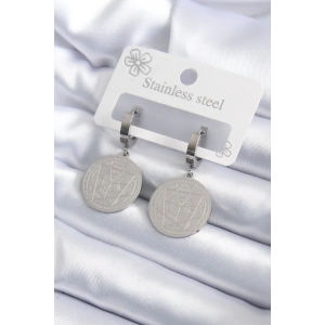 Dodes Dodes 316L Çelik Gümüş Renk Pentagram İşleme Model Kadın Küpe TG27BKP7924