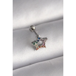 Dodes Dodes 316L Çelik Gümüş Renk Renkli Zirkon Taşlı Yıldız Model Tragus Piercing TG27PR1355