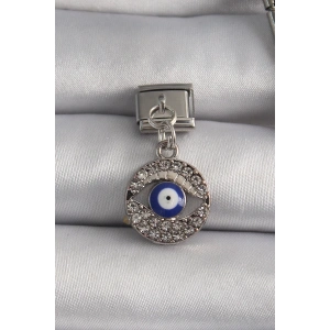Dodes Dodes 316L Çelik Gümüş Renk Sallantı Zirkon Taşlı Göz Model Nazar Boncuk Detay Nomination Charm TG27BC1121