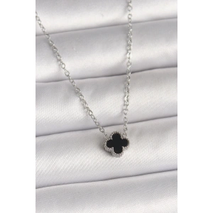 Dodes Dodes 316L Çelik Gümüş Renk Siyah Yonca Model Kadın Kolye TG27BKO10022