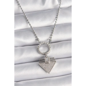 Dodes Dodes 316L Çelik Gümüş Renk Topçuk Zincir Zirkon Taşlı Üçgen Model Kadın Kolye TG27BKO9574